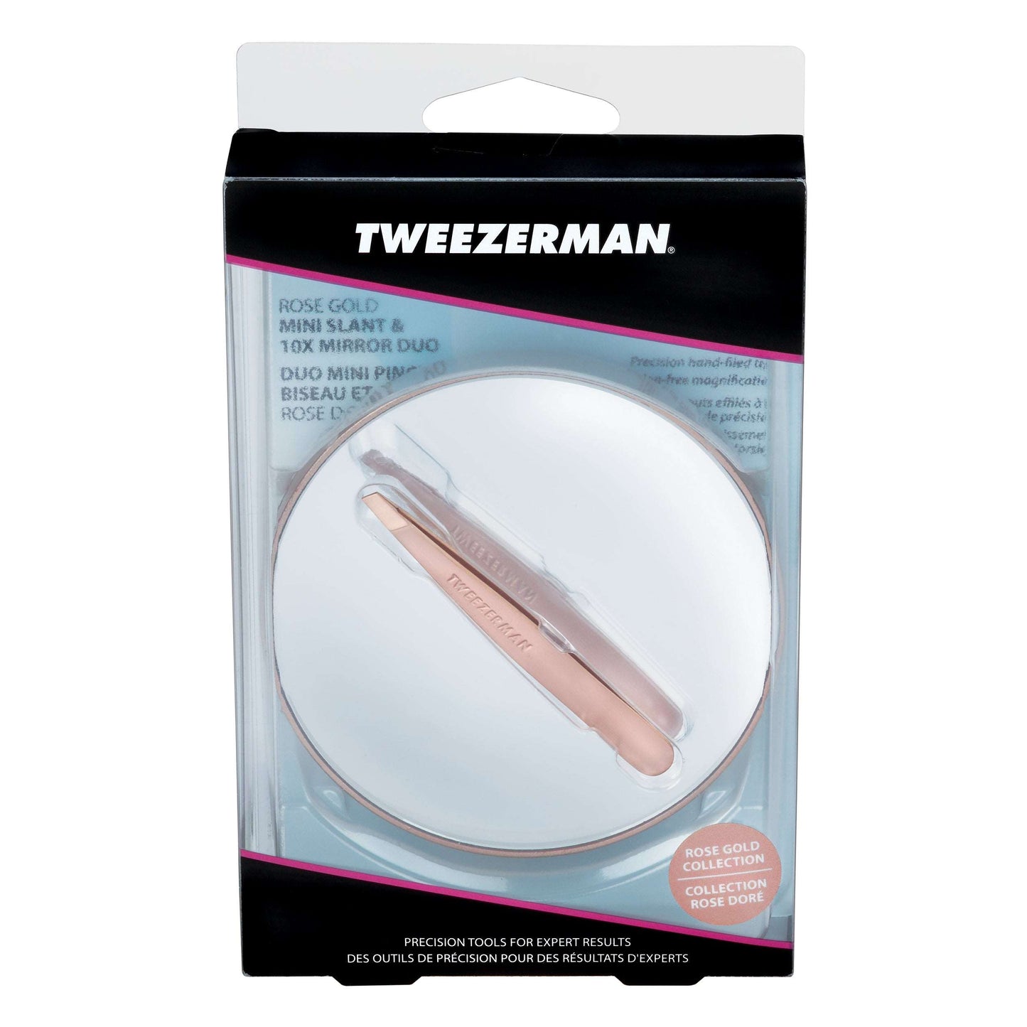 Rose Gold Mini Slant Tweezer ans 10X Mirror-Mini Pinza y Espejo 10X Oro Rosa