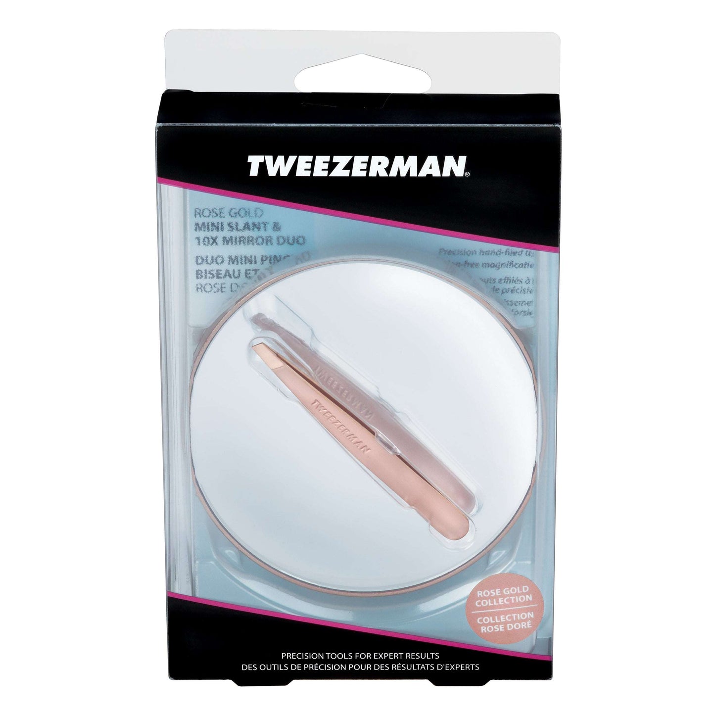 Rose Gold Mini Slant Tweezer ans 10X Mirror-Mini Pinza y Espejo 10X  Oro Rosa